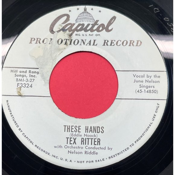 Tex Ritter These Hands / The Last Frontier 45 Country Promo Capitol F3324 - Picture 1 of 6